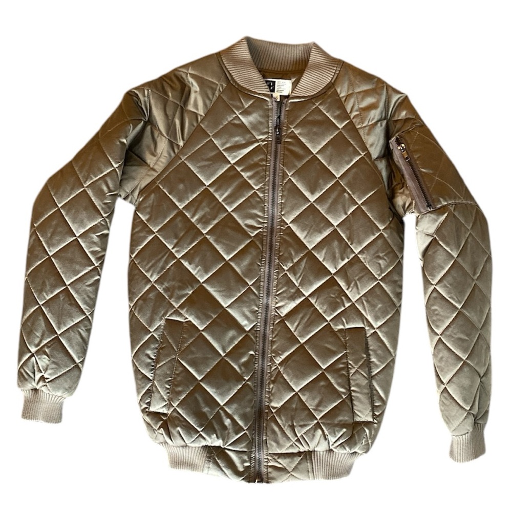 Lira CRTV La Rosa Metallic Tan Bronze Quilted Bomber Jacket, Women’s XS